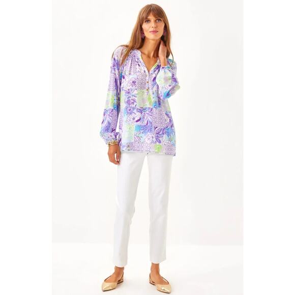 Sold! New w/Tag Lilly Pulitzer Womens Juicy Story Patch Silk Elsa Top XL RT $178 - Picture 2 of 11